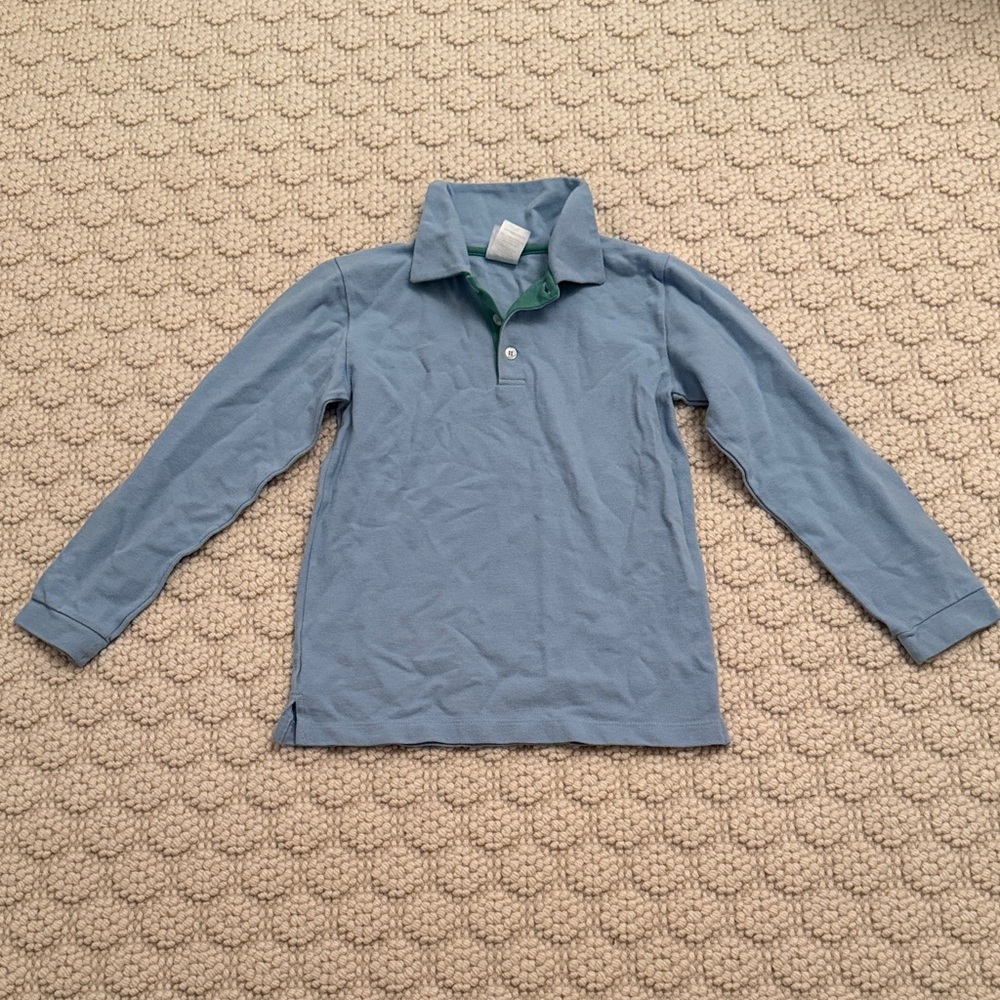 Bella Bliss Light Blue Long-Sleeve Polo with Green Trim